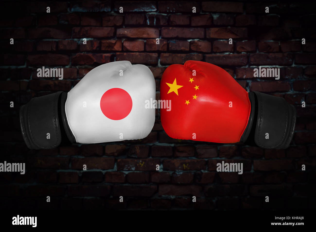 A boxing match. Confrontation between the Japan and China. chinese and