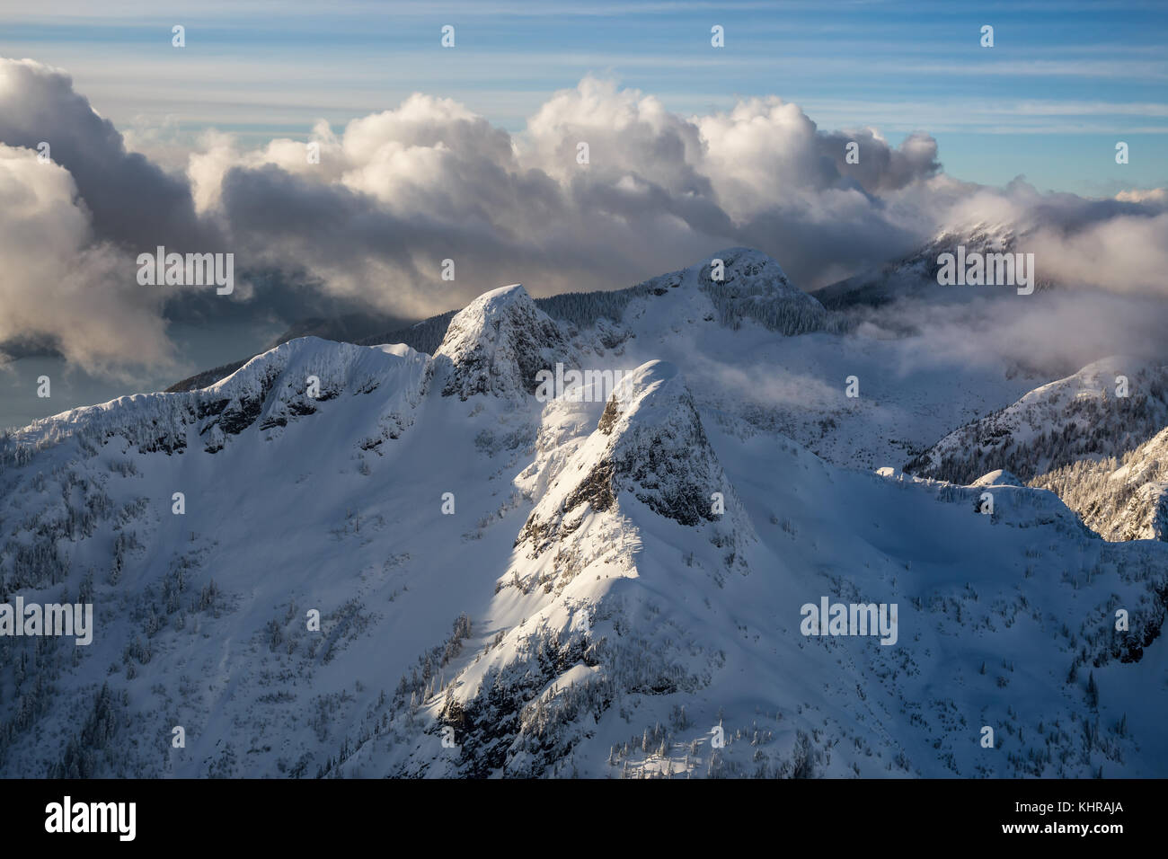 Aerial landscape view of Lion Mountains in Vancouver North Shore near ...