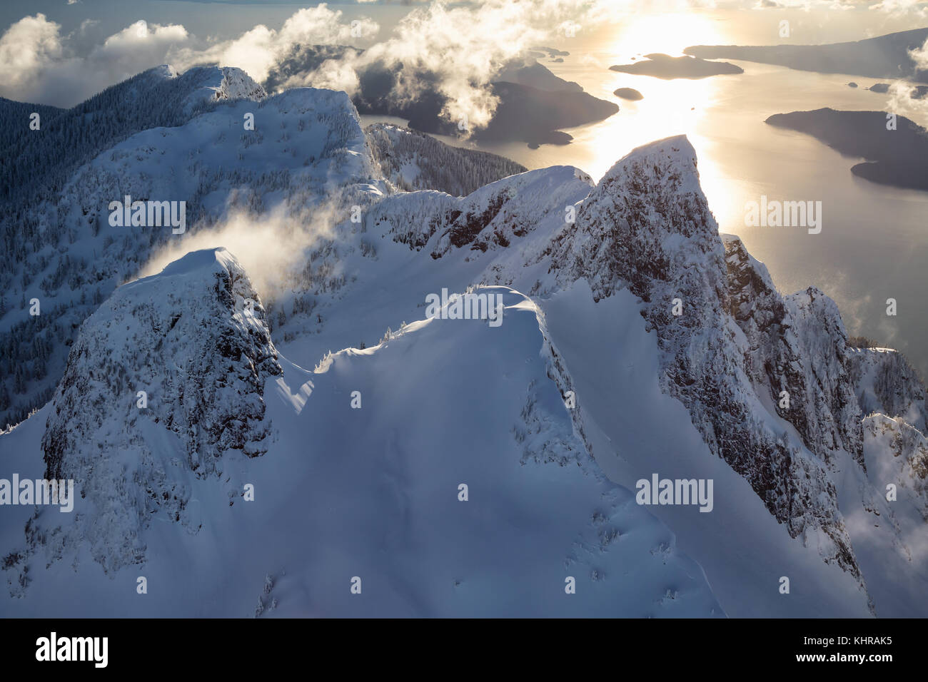 Aerial landscape view of Lion Mountains in Vancouver North Shore near ...