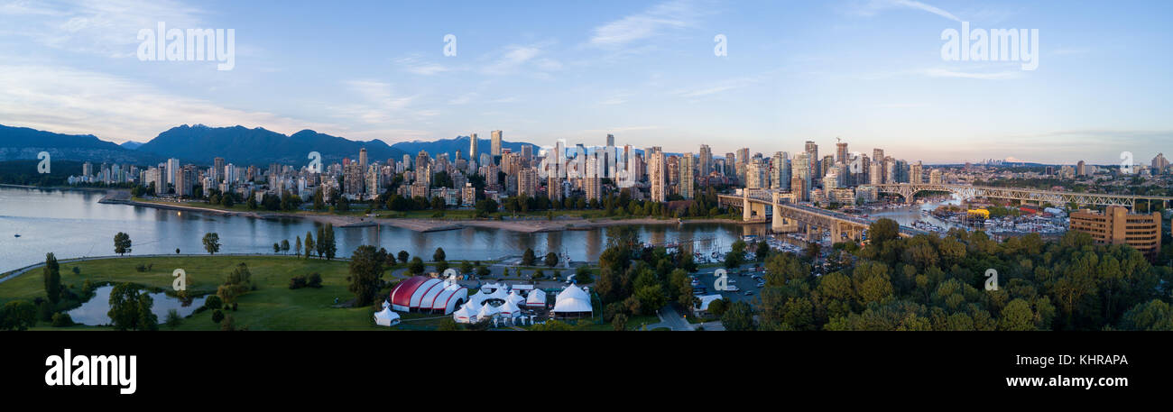 Aerial Panoramic Downtown City Skyline of Vancouver, British Columbia ...