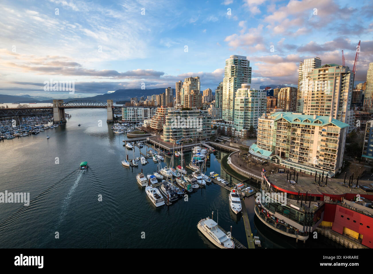 Aerial view of the residential buildings in False Creek, Downtown ...