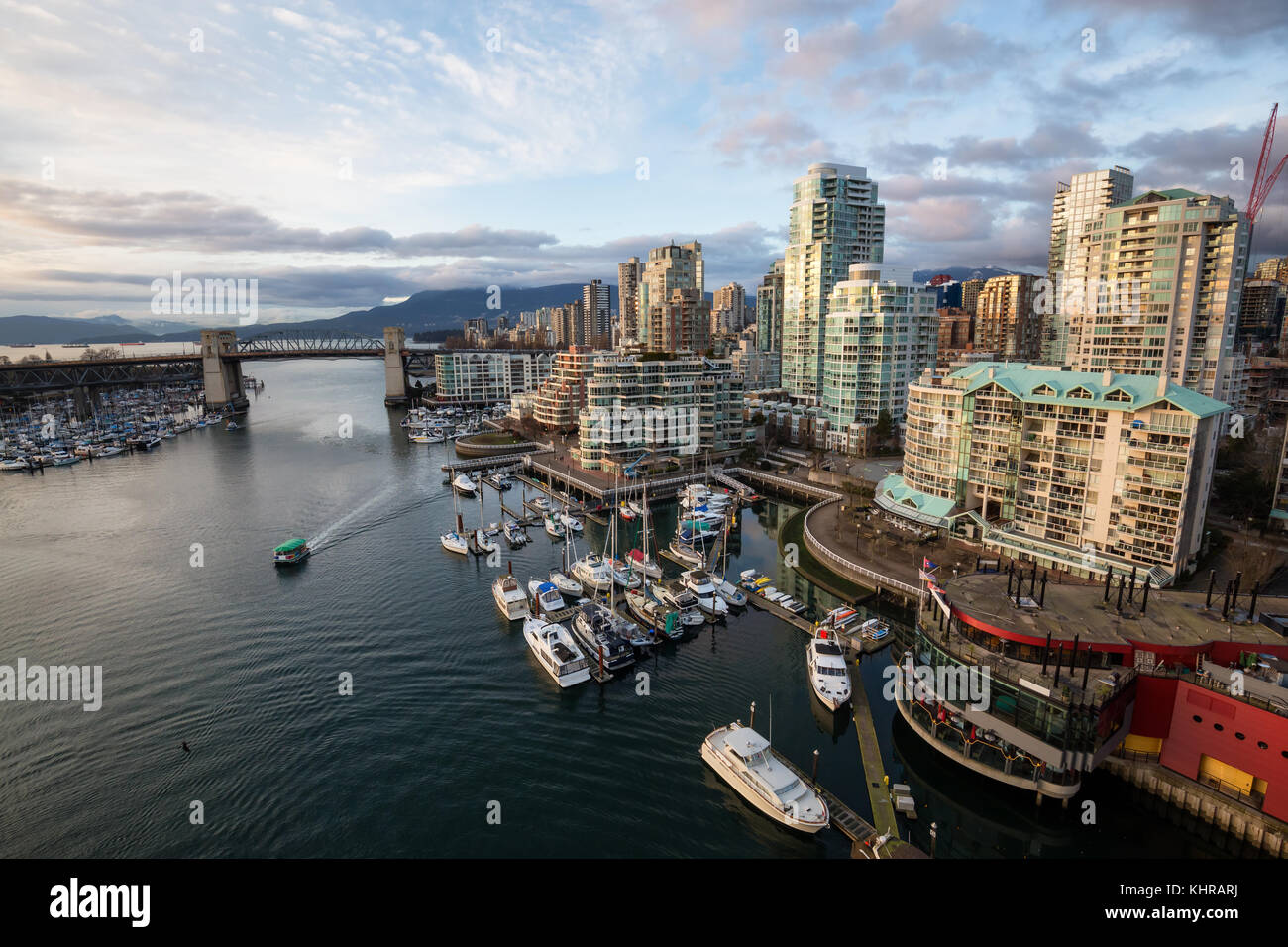 Aerial view of the residential buildings in False Creek, Downtown ...