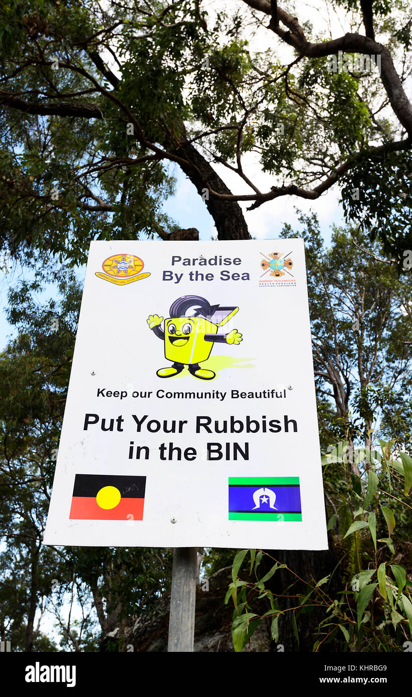 Put your rubbish in the bin sign, Aboriginal Community of Yarrabah