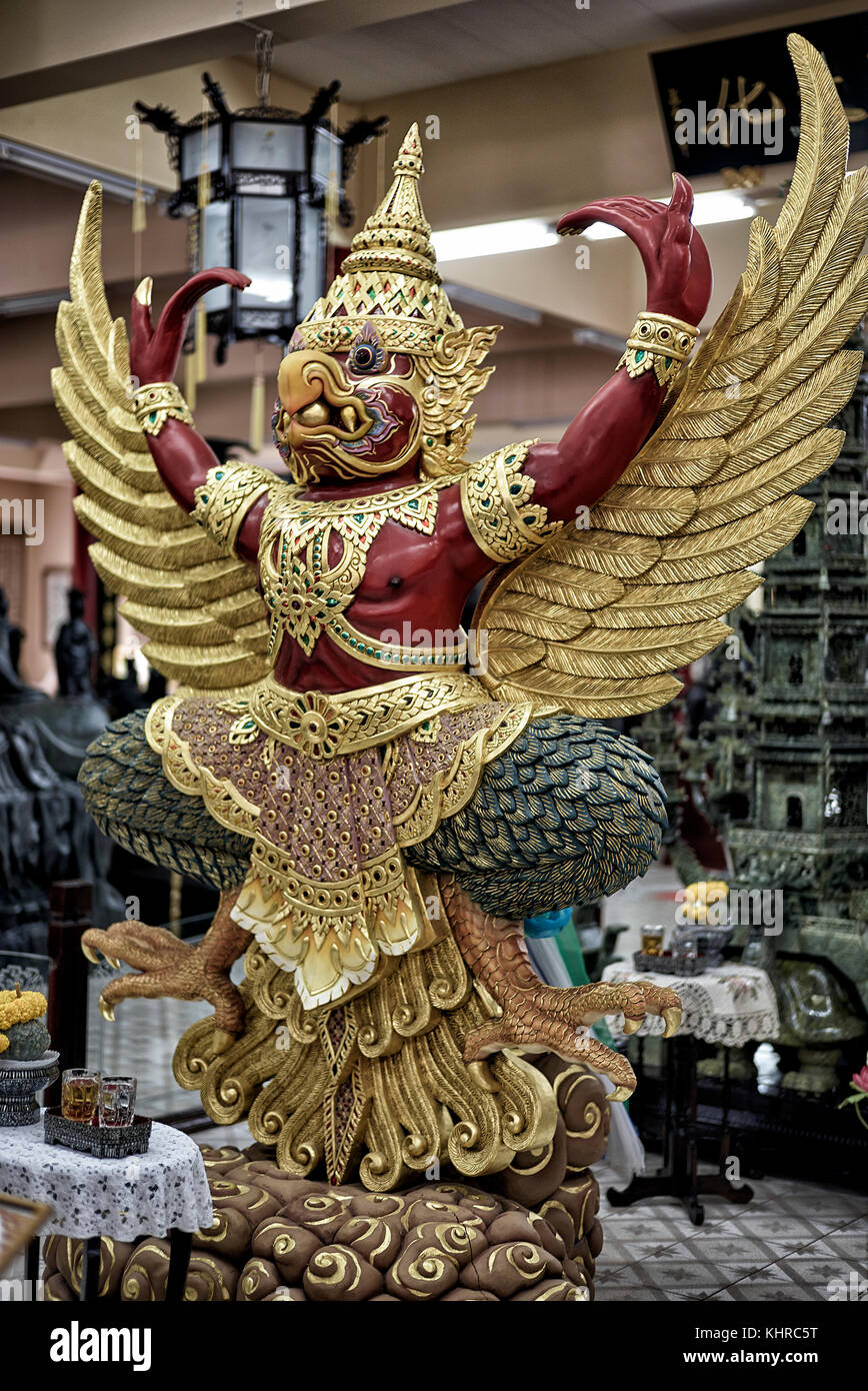 Garuda, Thai, Chinese temple, statues, Wihan Sian, Pattaya, Thailand, Stock Photo