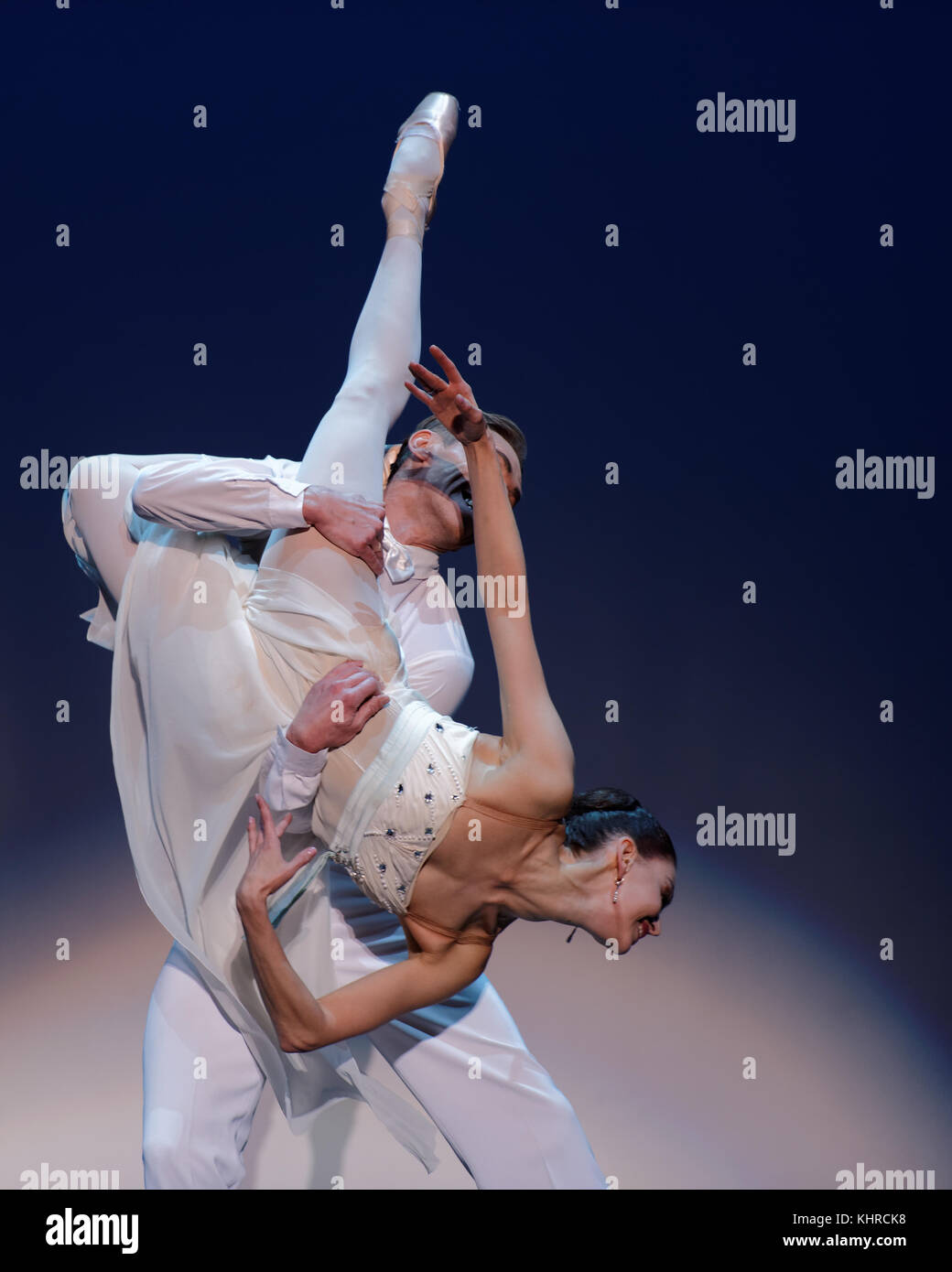 St. Petersburg, Russia - November 16, 2017: Ballet soloists of Mariinsky theater Anastasia Matvienko and Igor Kolb perform during gala concert of Oleg Stock Photo
