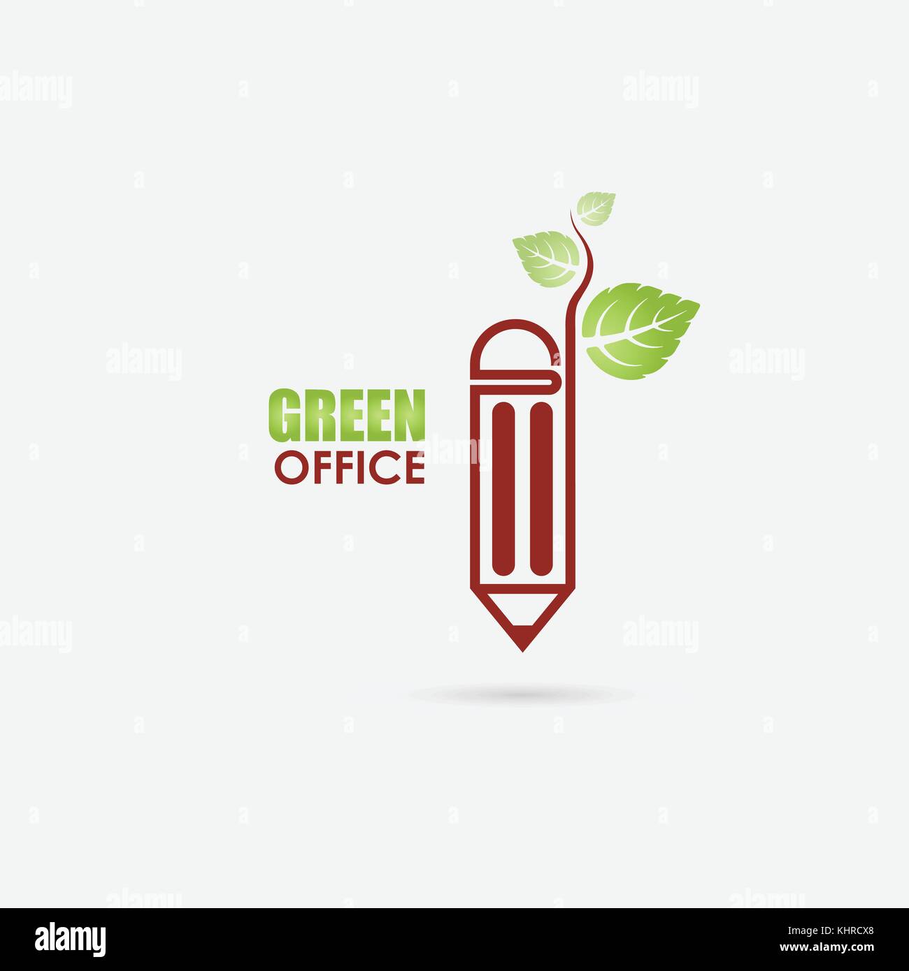 Pen or Pencil sign and green leafs icon vector logo design template ...