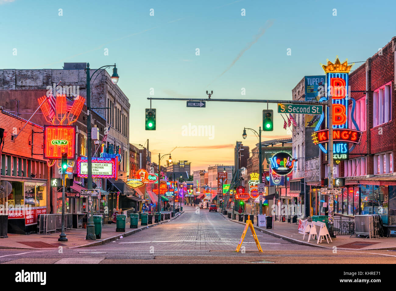 MEMPHIS, TENNESSEE - AUGUST 25, 2017: Blues Clubs on historic Beale Street at twilight. Stock Photo