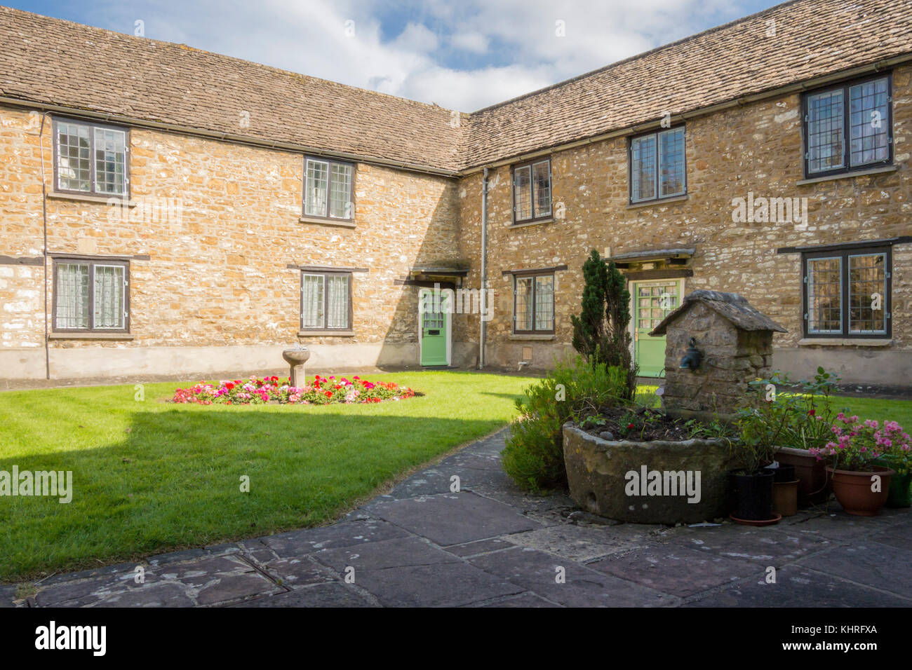 Almshouses and garden in WottonunderEdge, Gloucestershire, UK Stock