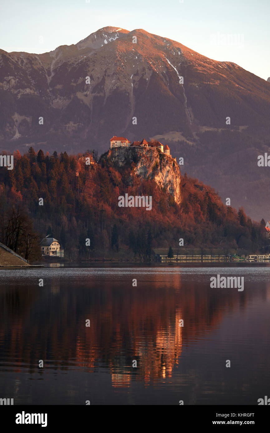 Lake Bled and the castle, Bled, Slovenia Stock Photo