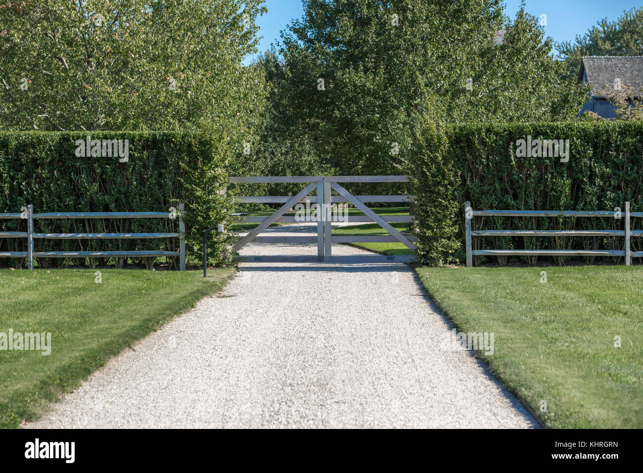 gate to private hamptons home in eastern long island, ny Stock Photo