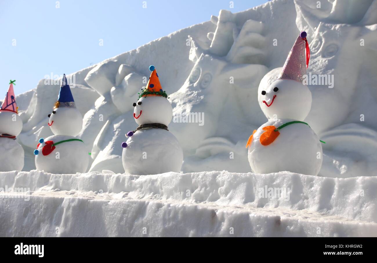 Snow Sculptures at the Hwacheon Sancheoneo Ice Festival, South Korea Stock Photo