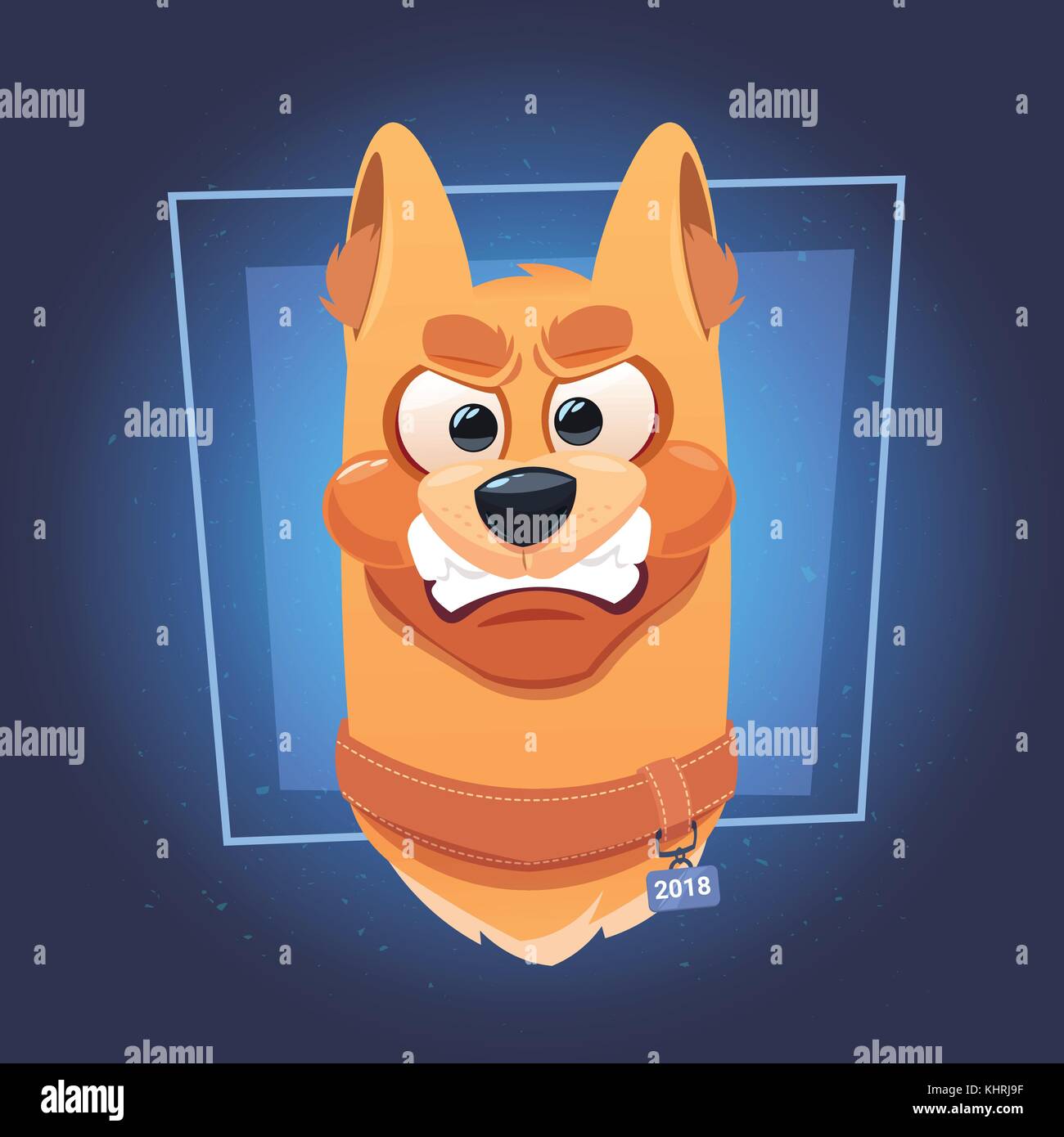 Angry Dog Face On Blue Background Stock Vector