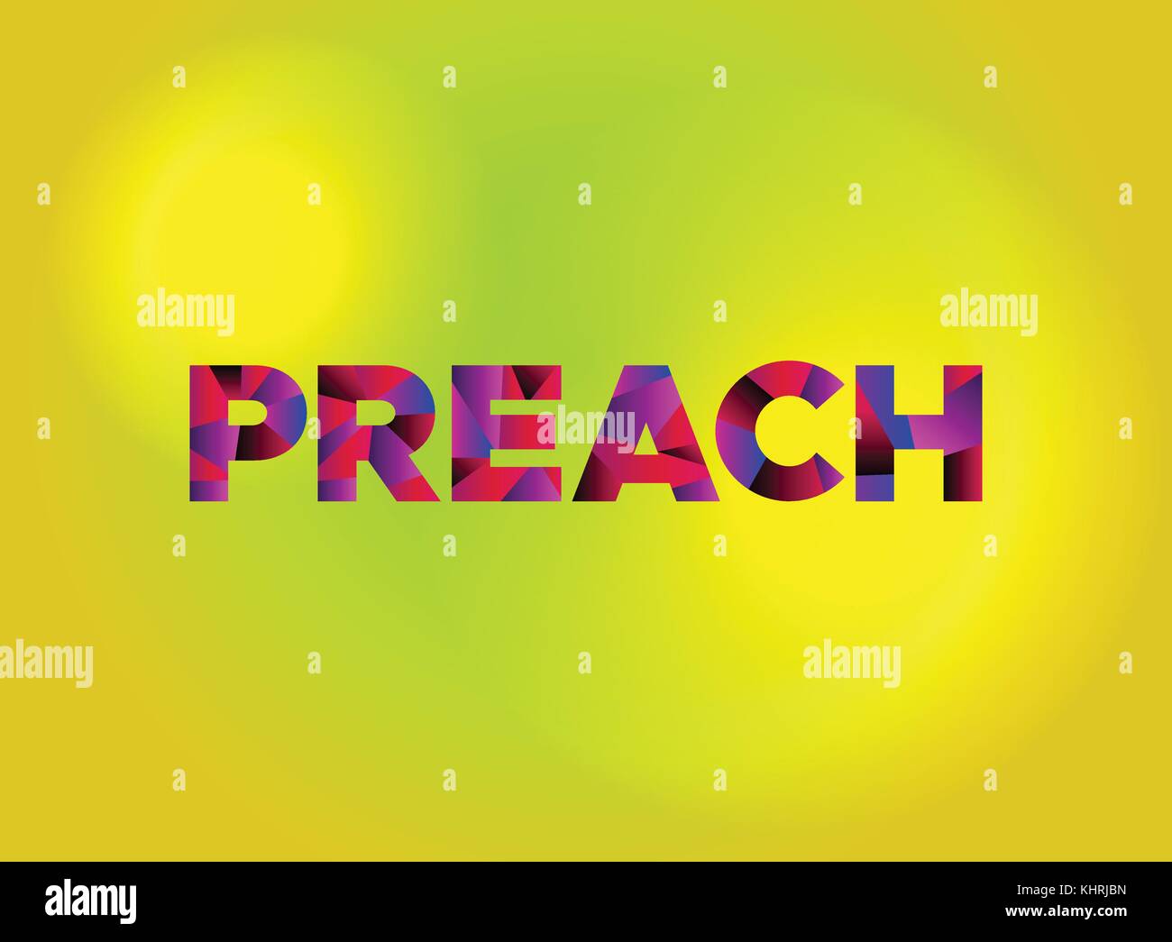 The word PREACH written in colorful fragmented word art on a vibrant background. Vector EPS 10 available. Stock Vector