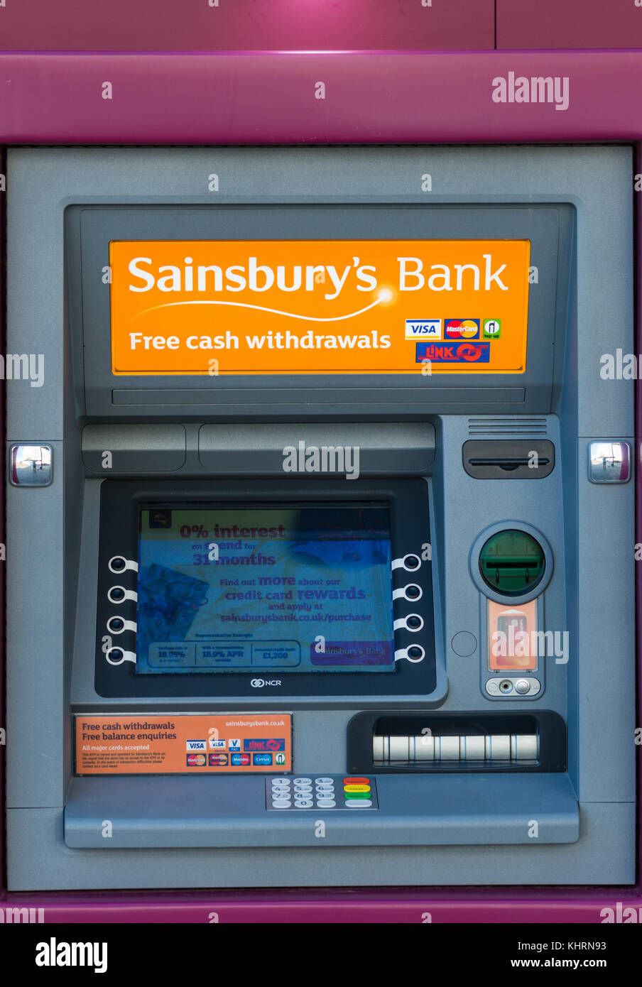 Sainsbury's Bank ATM cashpoint machine. Stock Photo