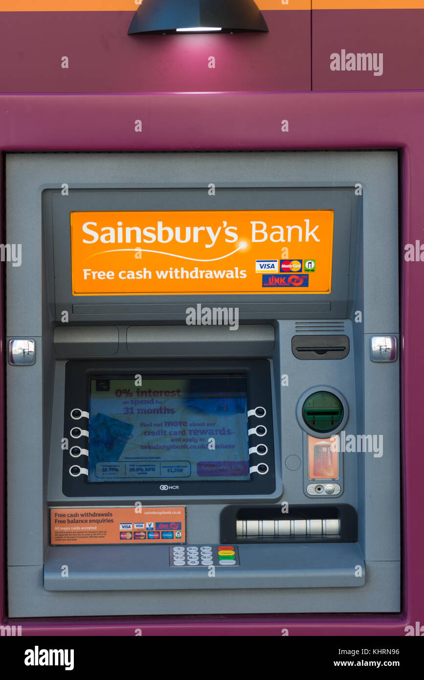 Sainsbury's Bank ATM cashpoint machine. Stock Photo