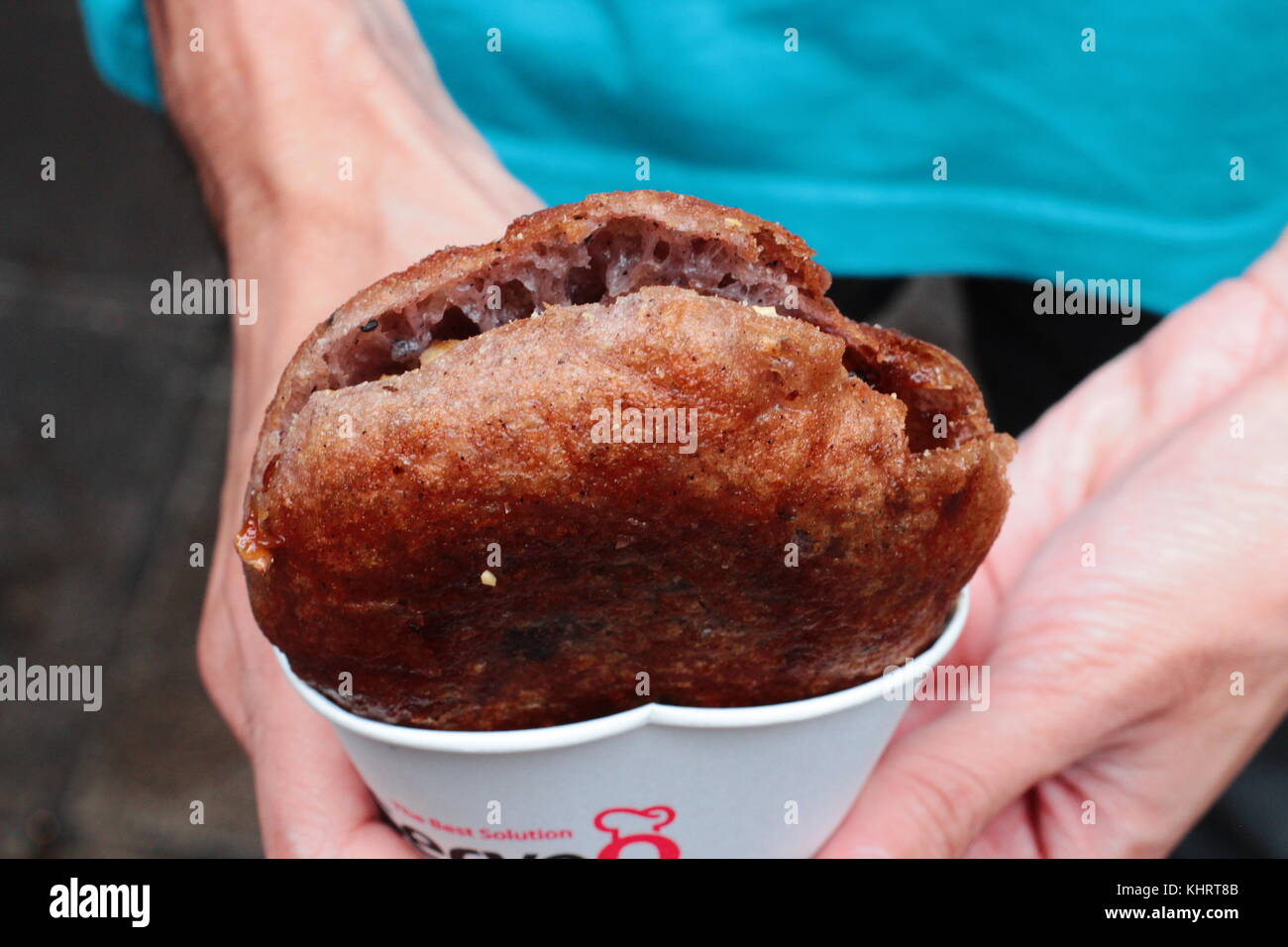 Korean street food (Hotteok). Hotteok is a seed stuffed Korean pancake