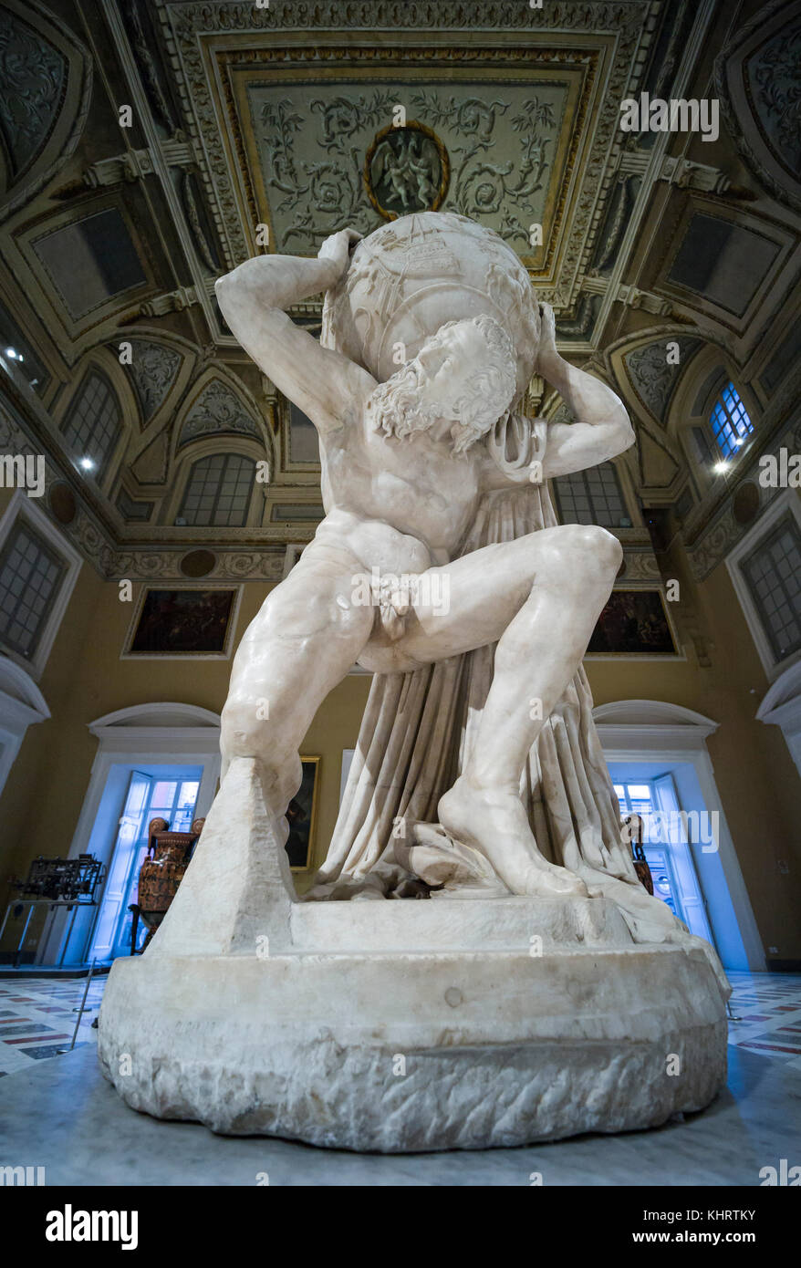 Naples. Italy. Atlas Farnese sculpture, 2nd century A.D. Museo Archeologico Nazionale di Napoli. Naples National Archaeological Museum. Stock Photo