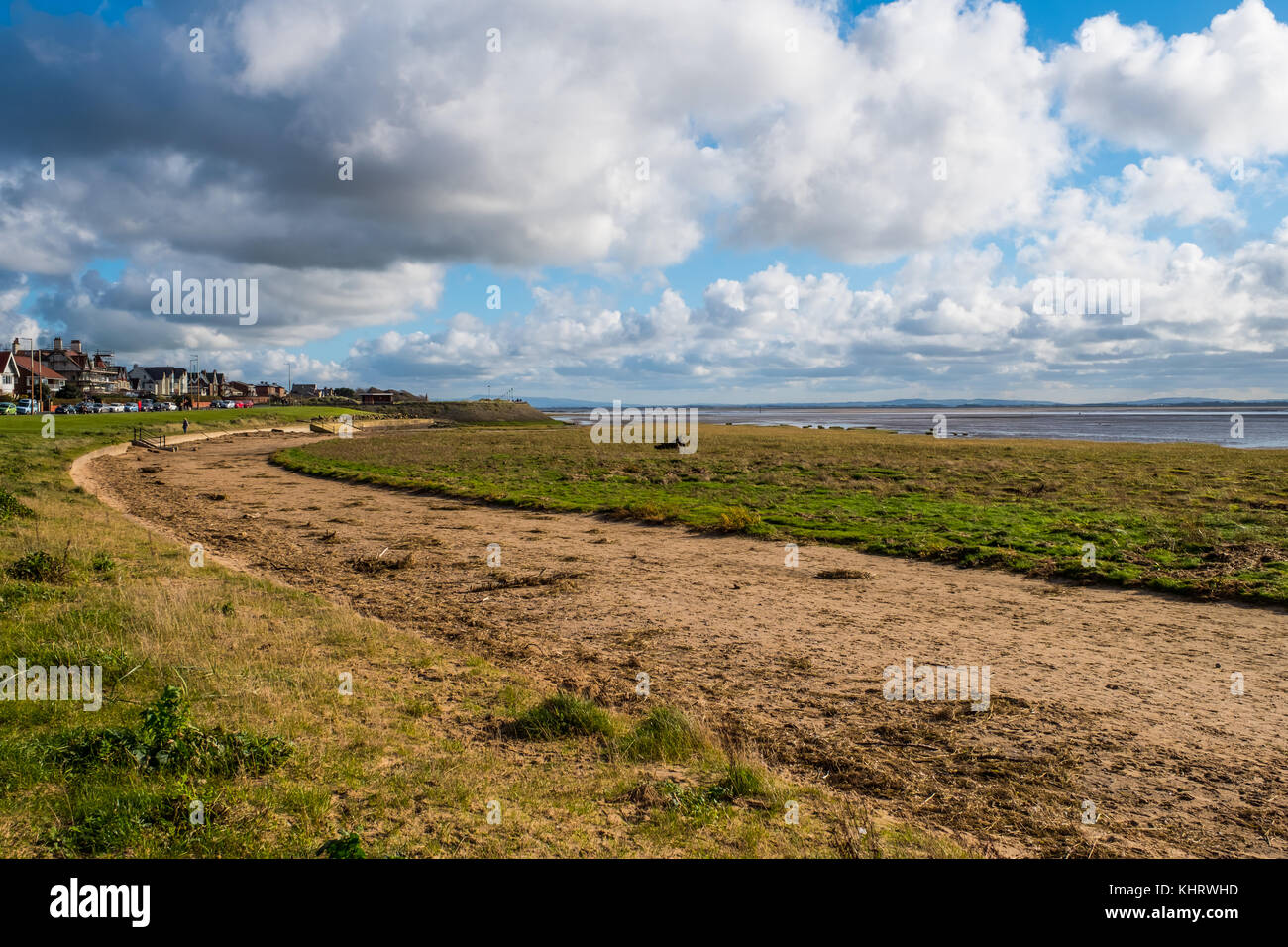 A view of the Ribble Estuary at low tide looking towards Preston, Lancashire. Stock Photo