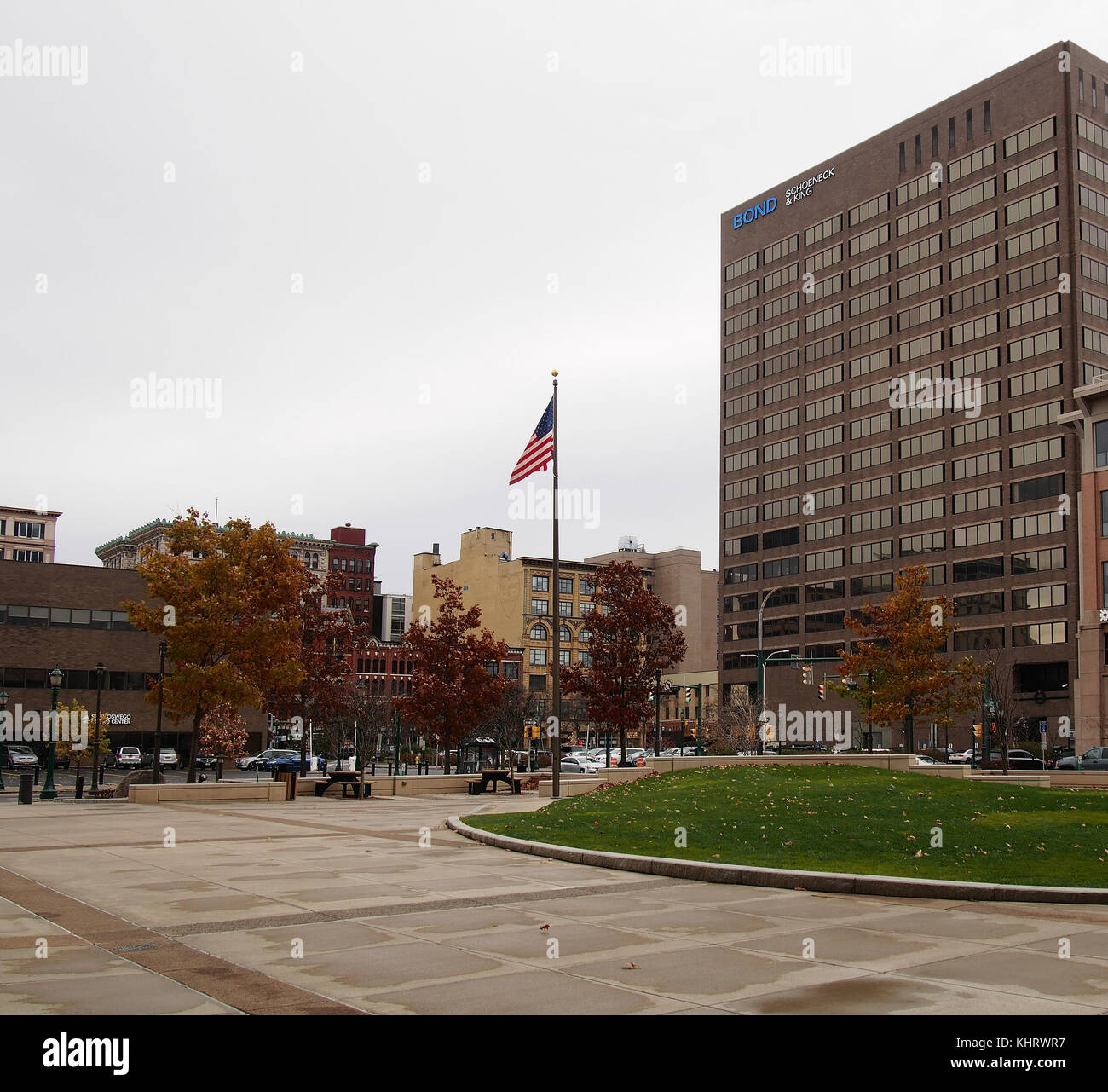 Syracuse, New York, USA. November 18, 2017. View from the plaza of the  James M. Hanley Federal Building in downtown Syracuse , New York looking towar Stock Photo