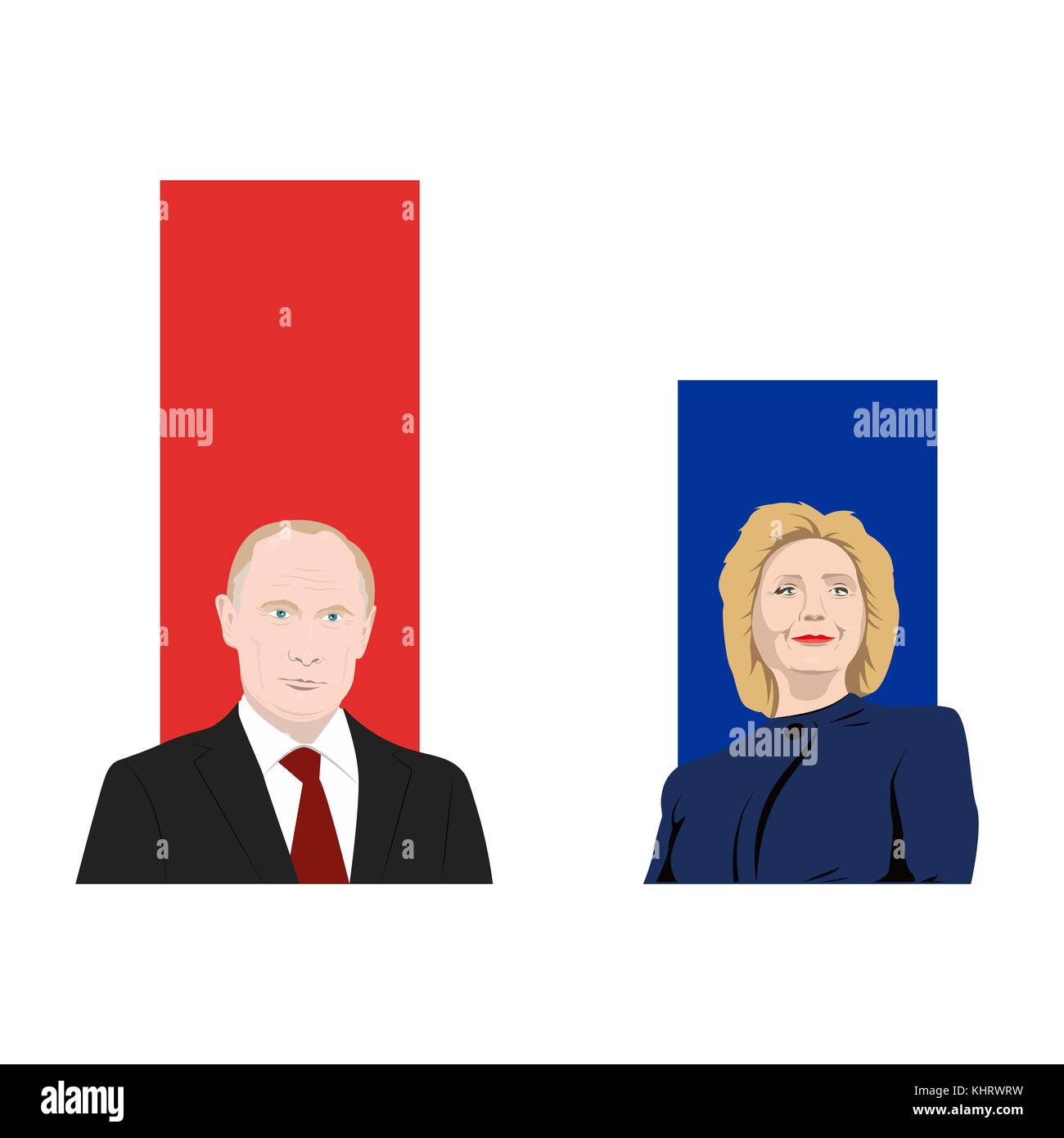 November 19.11.2017. Editorial illustration is showing a rating of popularity of well-known politicians the Vladimir Putin and Hillary Clinton. Stock Vector