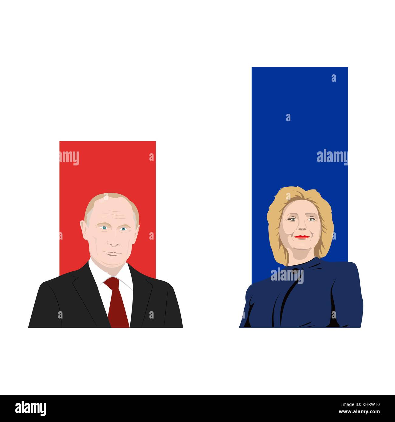 November 19.11.2017. Editorial illustration is showing a rating of popularity of well-known politicians the Vladimir Putin and Hillary Clinton. Stock Vector
