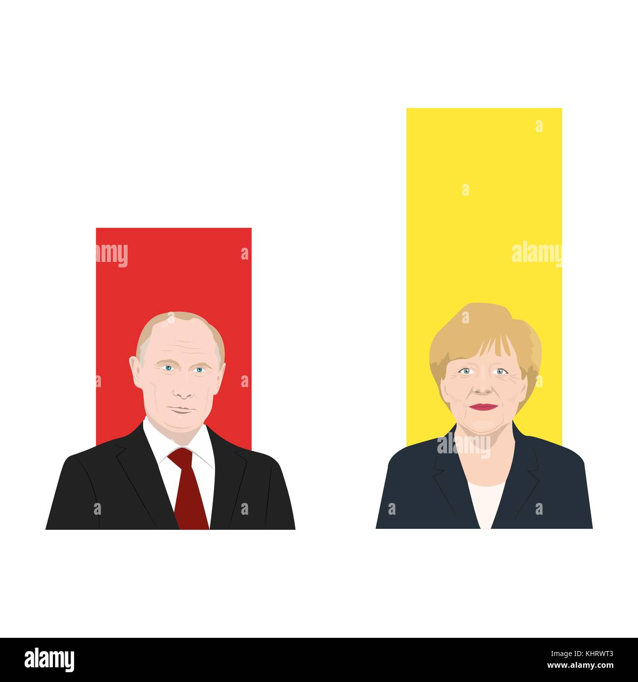 November 19.11.2017. Editorial illustration is showing a rating of popularity of well-known politicians the Vladimir Putin and Angela Merkel. Stock Vector