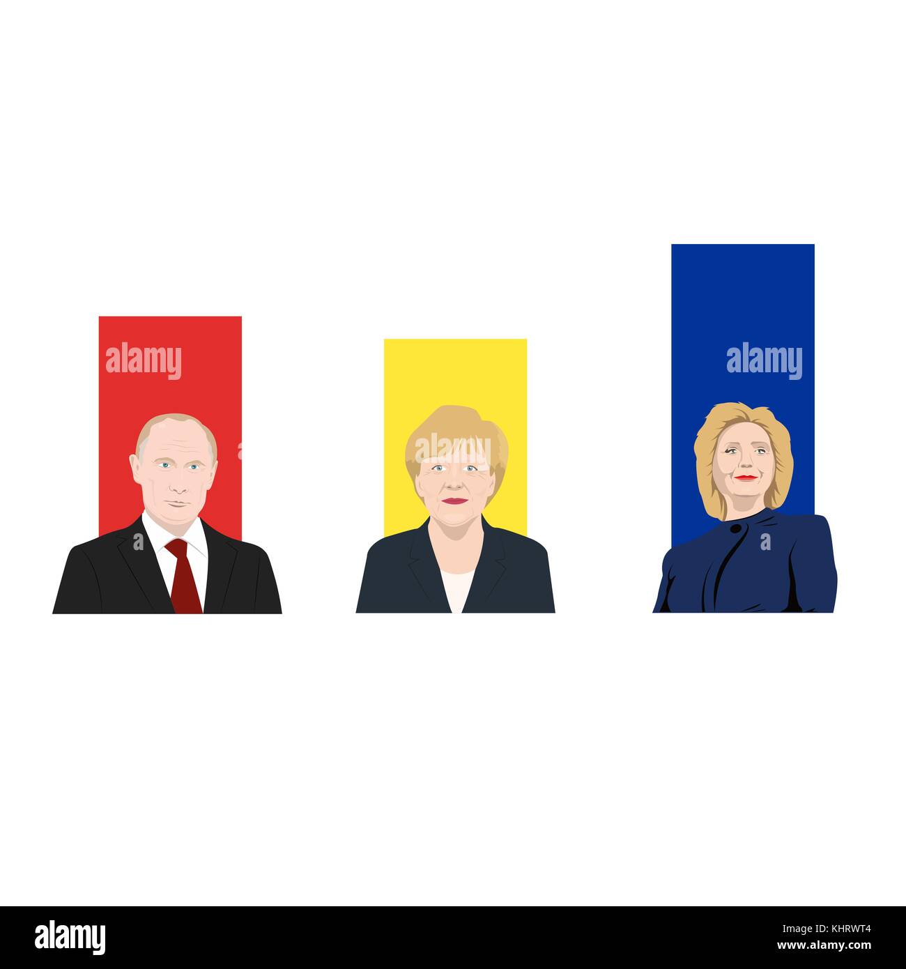 November 19.11.2017. Eeditorial illustration is showing a rating of popularity of well-known politicians the Vladimir Putin, Angela Merkel and Hillary Stock Vector