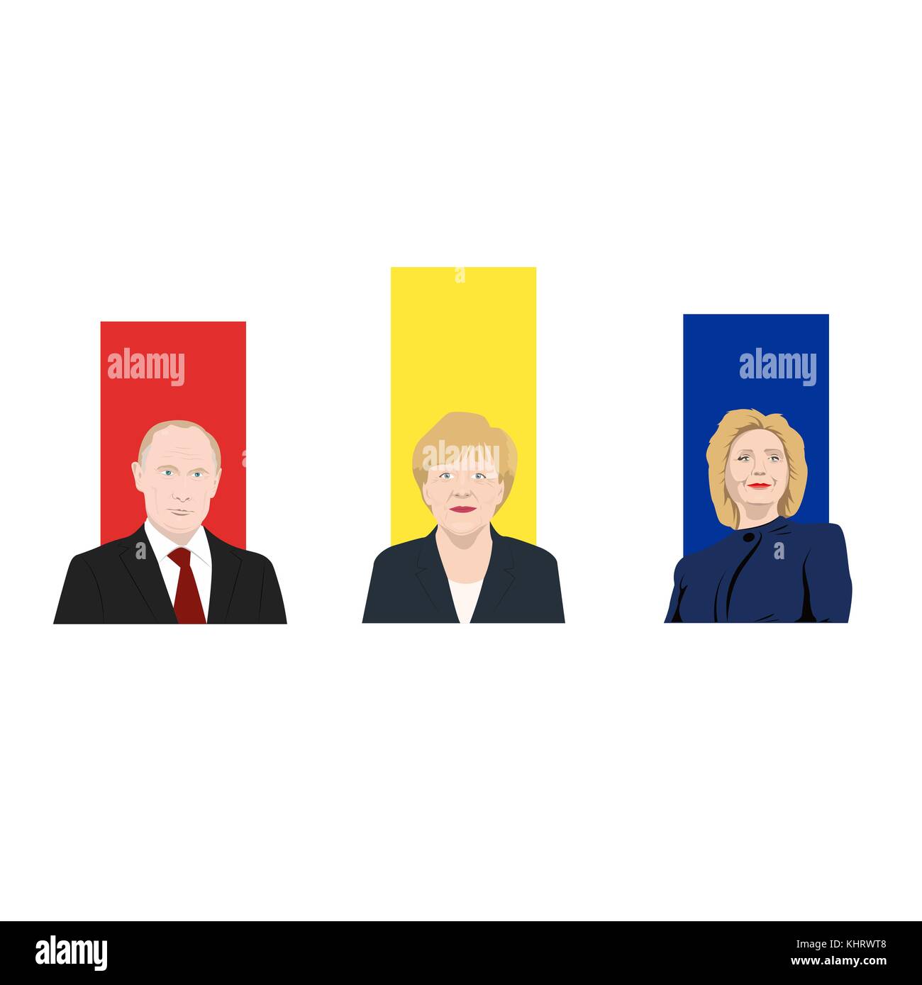 November 19.11.2017. Editorial illustration is showing a rating of popularity of well-known politicians the Vladimir Putin, Angela Merkel and Hillary  Stock Vector