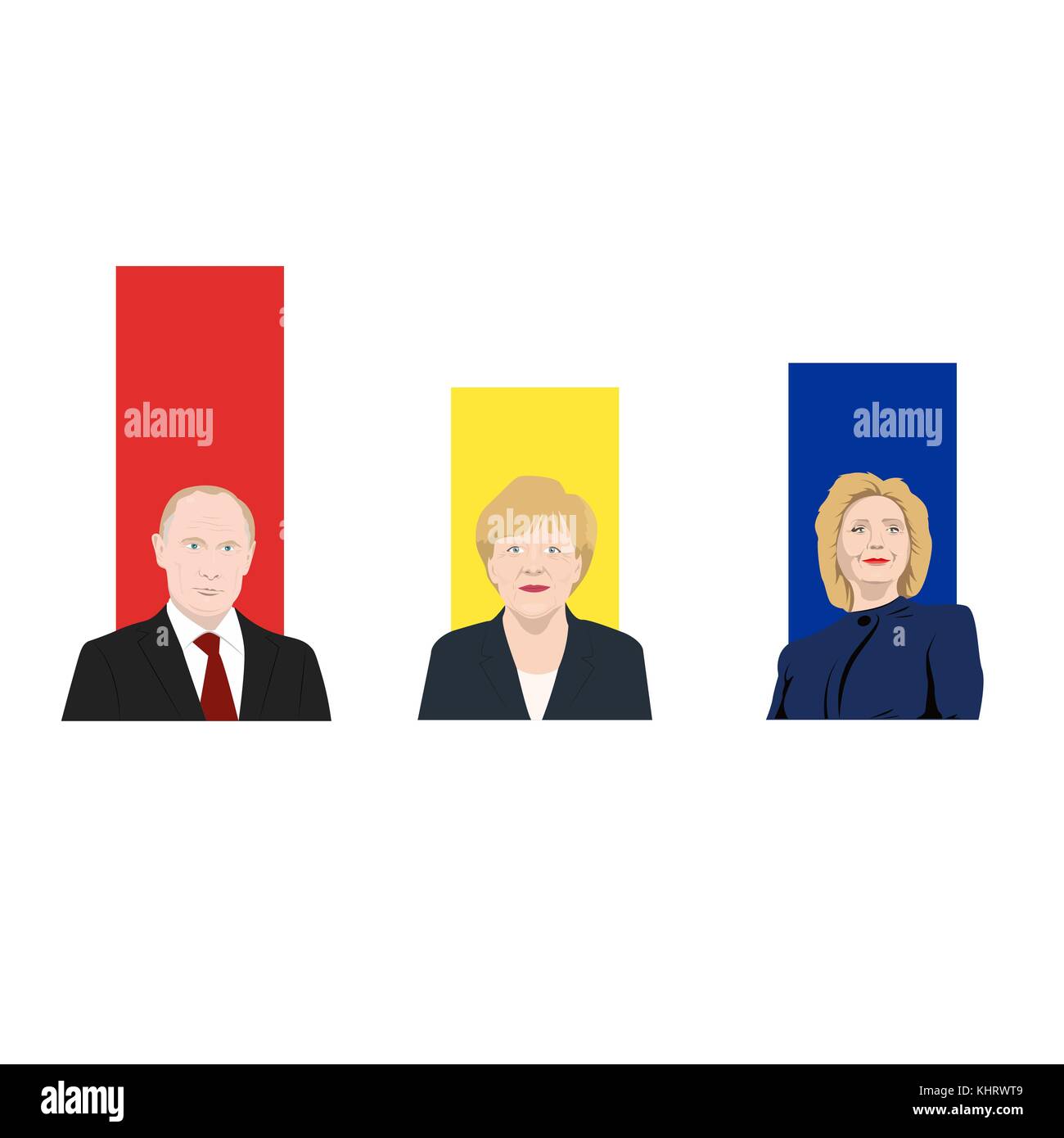 November 19.11.2017. Eeditorial illustration is showing a rating of popularity of well-known politicians the Vladimir Putin, Angela Merkel and Hillary Stock Vector