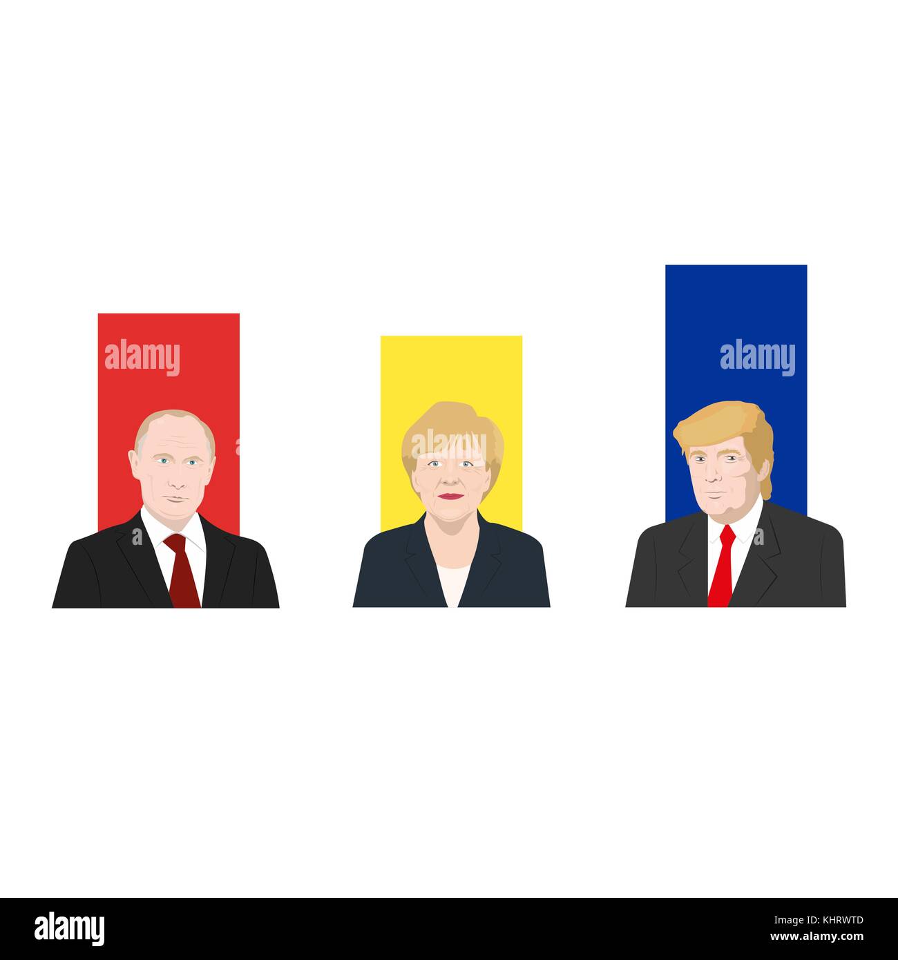 November 19.11.2017. Editorial illustration is showing a rating of popularity of well-known politicians the Vladimir Putin, Angela Merkel and Donald T Stock Vector