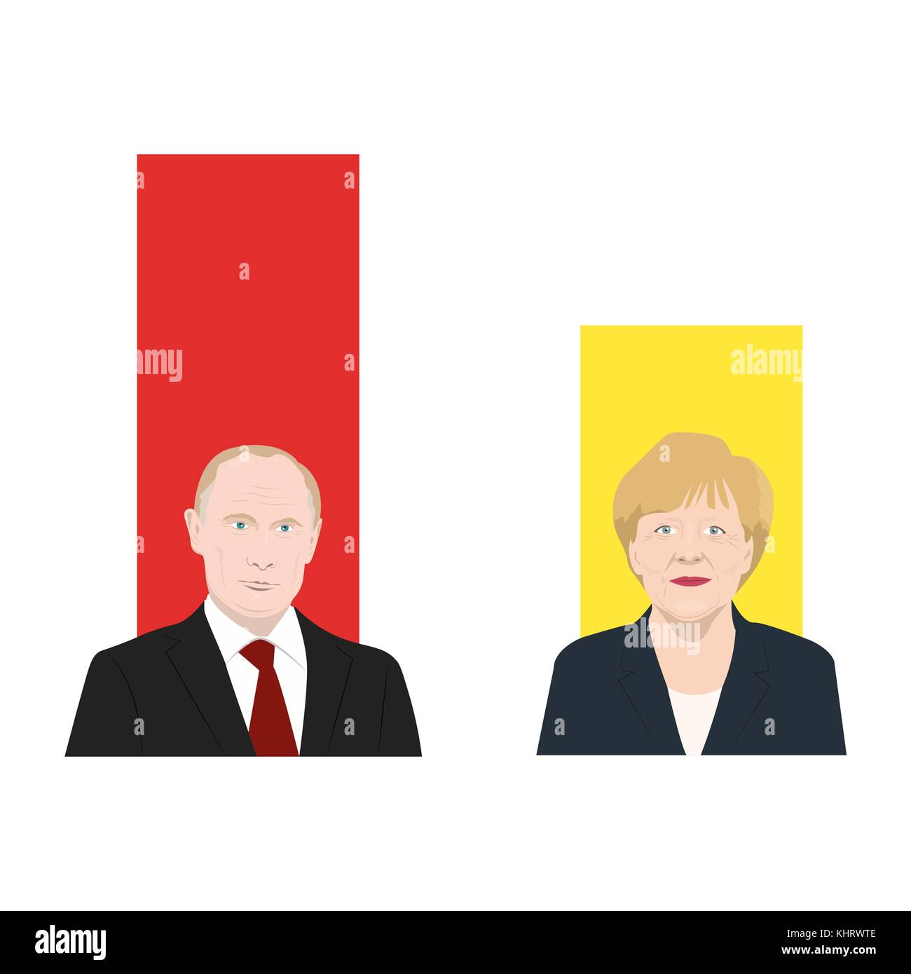 November 19.11.2017. Editorial illustration is showing a rating of popularity of well-known politicians the Vladimir Putin and Angela Merkel. Stock Vector