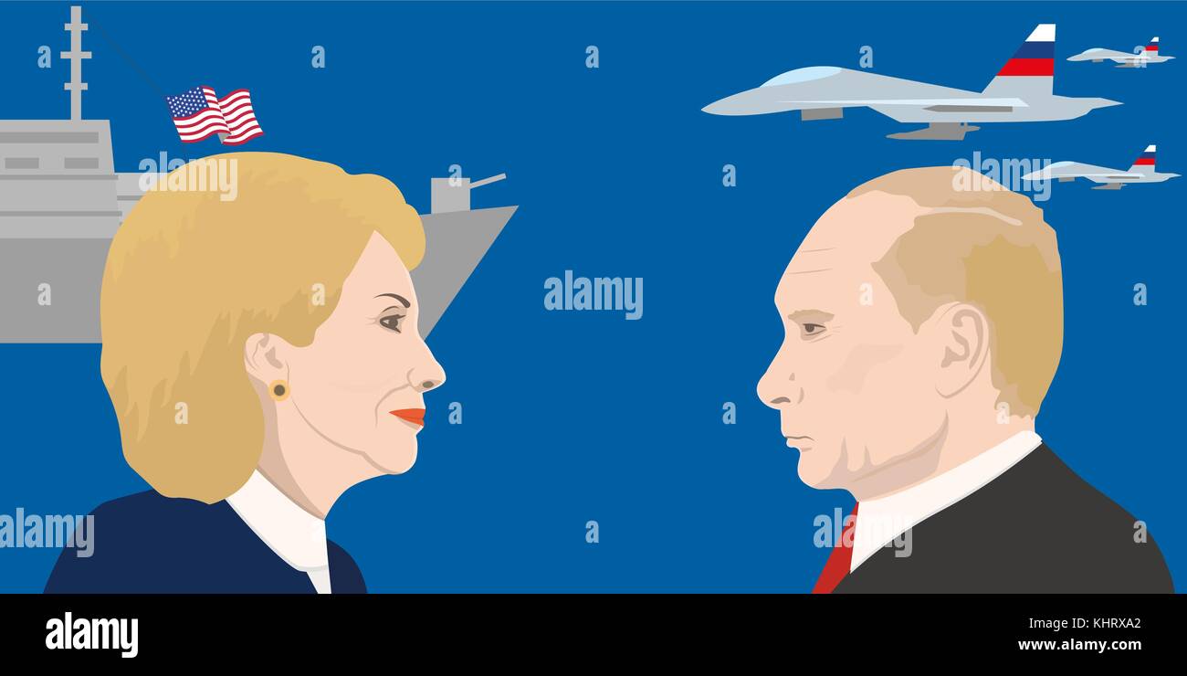 November 19.11.2017. Editorial illustration showing Hilary Clinton and Vladimir Putin Stock Vector