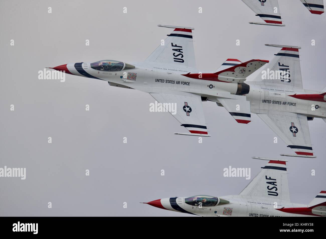 The Thunderbirds F-16C Fighting falcons in close formation at the 2017 Royal International Air Tattoo Stock Photo
