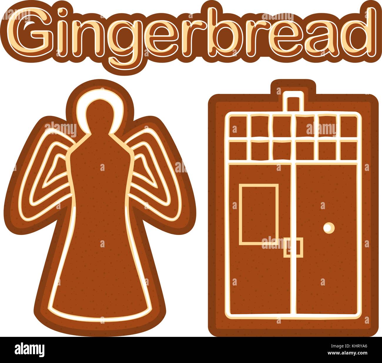 Bright colorful poster with ginger bread cookie angel and phone box. Stock Vector