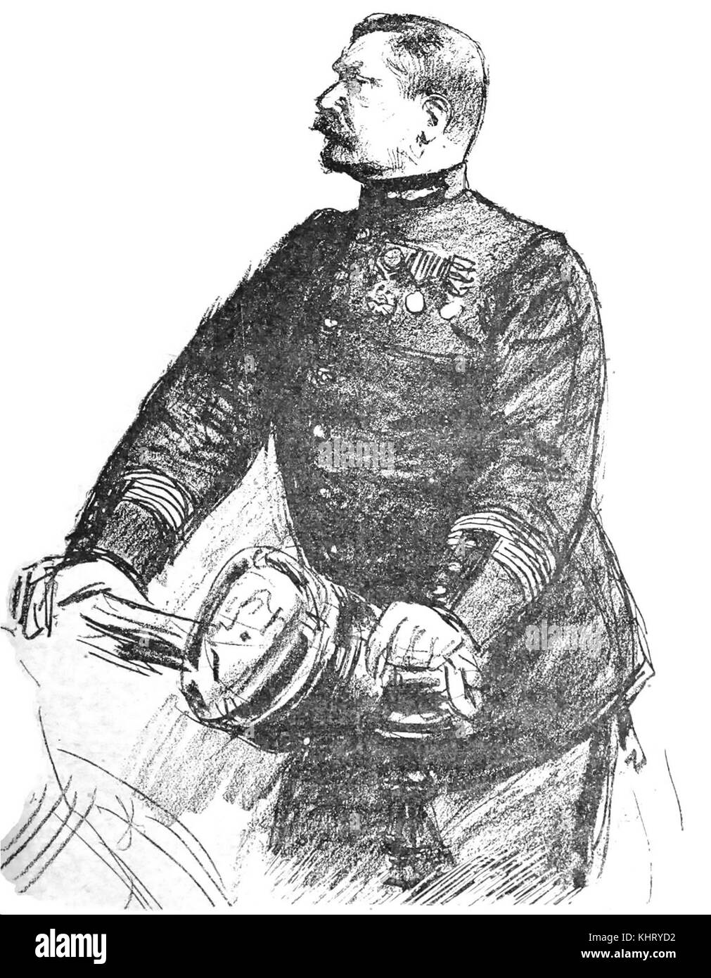 HUBERT-JOSEPH HENRY (1846-1898) French  Army officer at the 10th session of the trial of Emile Zola inn1898. A drawing in l'Illustration by Louis Sabattiwer. Stock Photo