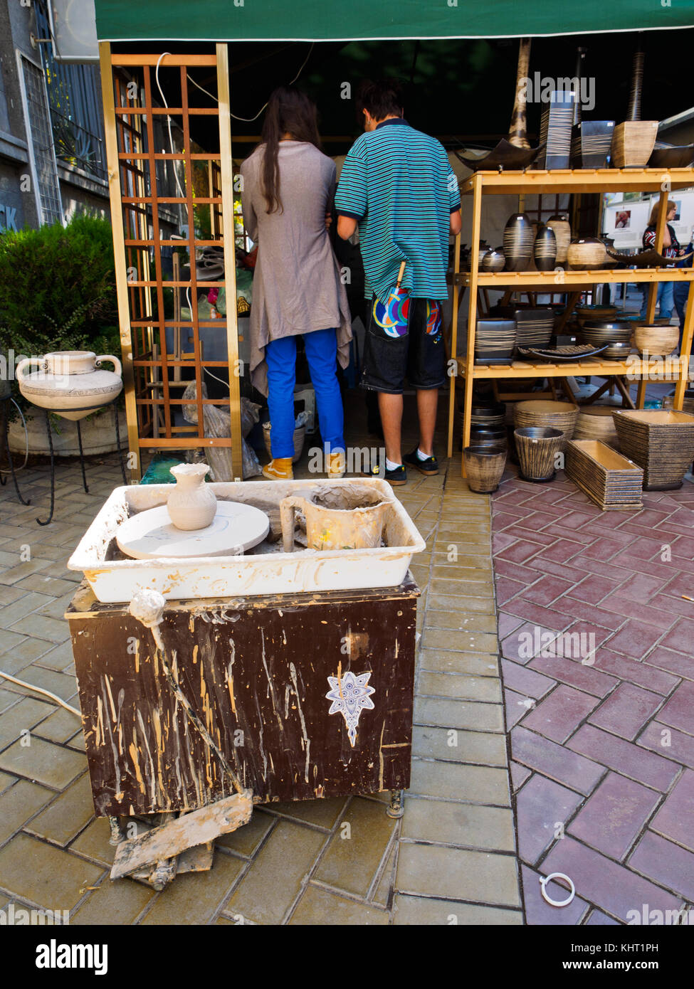 A pottery stall at the Haskovo festival. Stock Photo