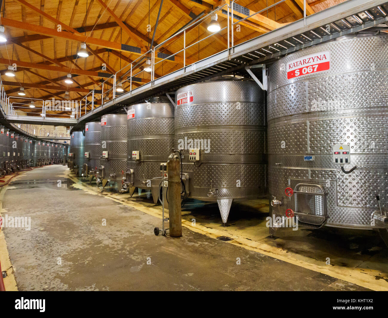 Wine processing in a winery in Bulgaria. Stock Photo