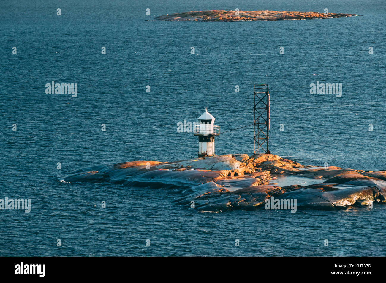 Helsinki, Finland. Lighthouse On Stone Island In Archipelago Near Helsinki. Stock Photo