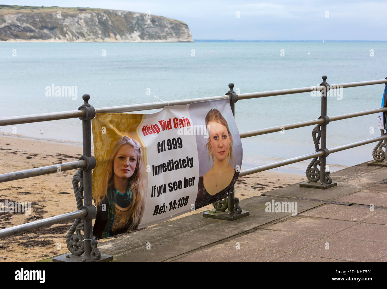 Posters on display in Swanage, as volunteers join in the search for missing teenager Gaia Pope at Swanage, Dorset UK in November Stock Photo