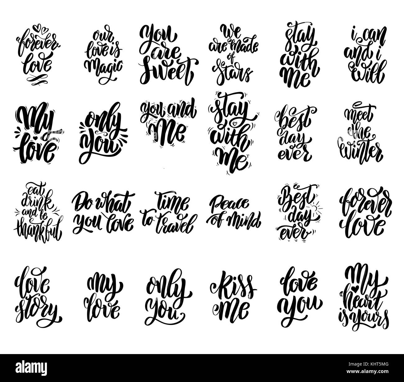 Set of hand written lettering motivational quotes, inspirational typography slogans. Design elements for poster, card, banner. Vector elements Stock Photo