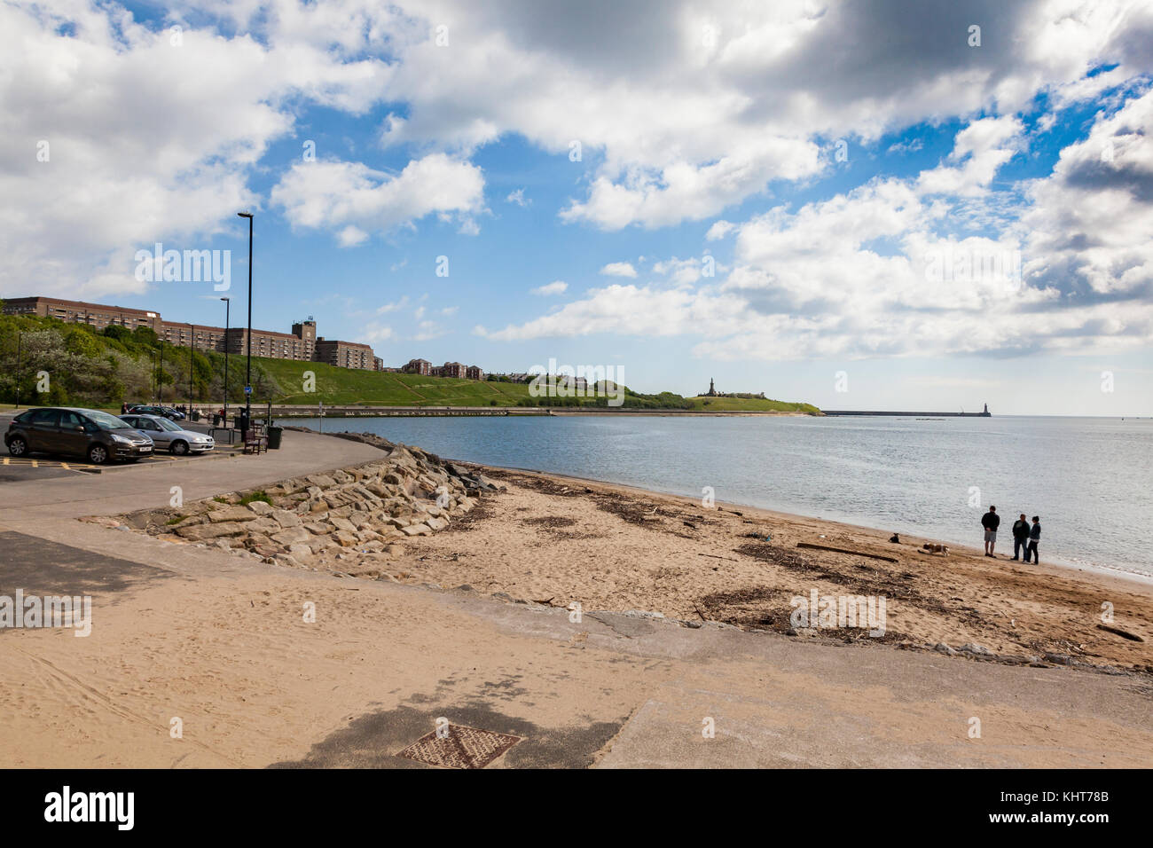 Views along the beach to Tynemouth, from  down on the Fish Quay in North Shields, Tyne and Wear, UK Stock Photo
