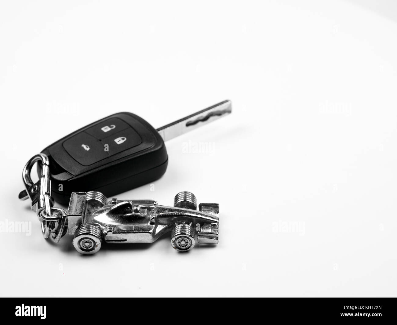 car key and key chain on white background Stock Photo Alamy