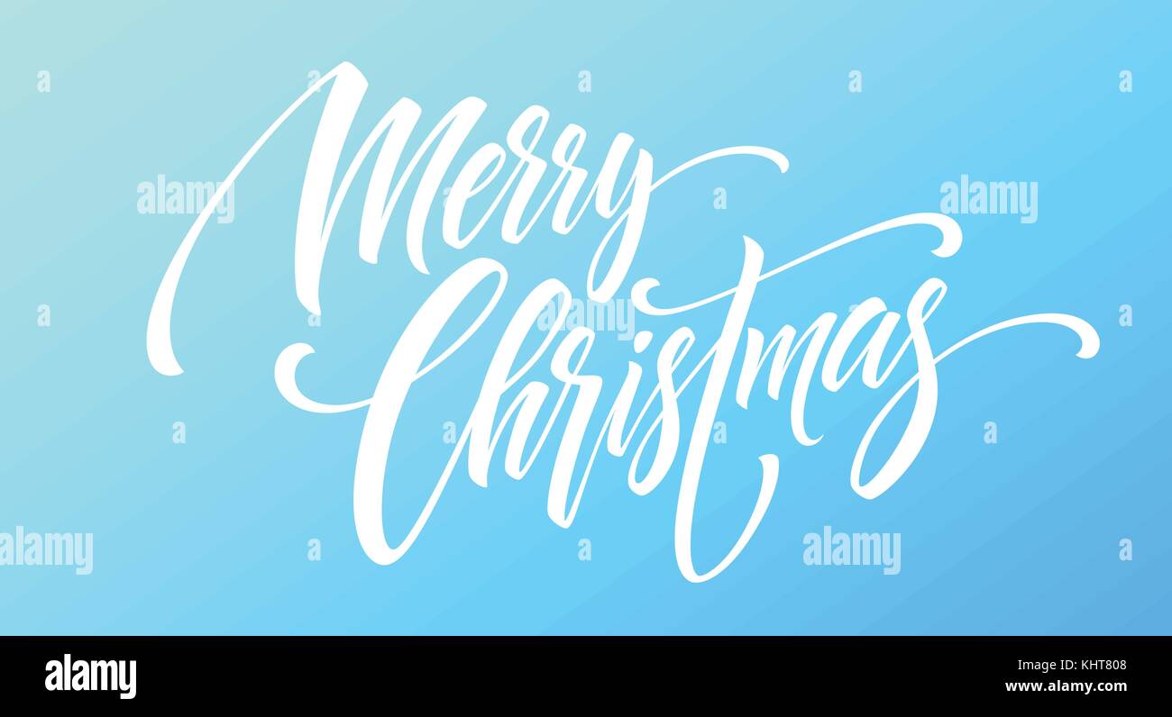 Merry Christmas handwriting script lettering on a bright colored background. Vector illustration Stock Vector