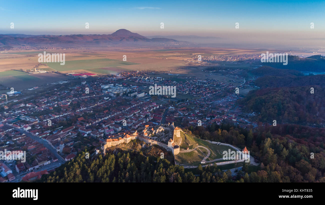 Aerial view of Rasnov Fortress. Brasov, Transylvania, Romania Stock Photo