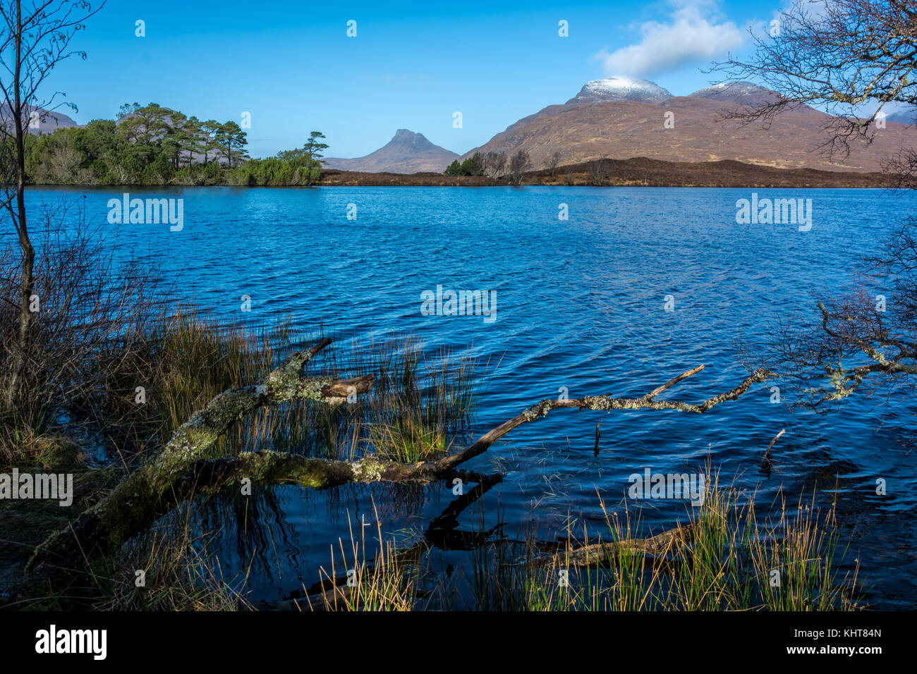 Stac Pollaidh from Loch Drumrunie, Wester Ross, Scotalnd, United Kingdom Stock Photo
