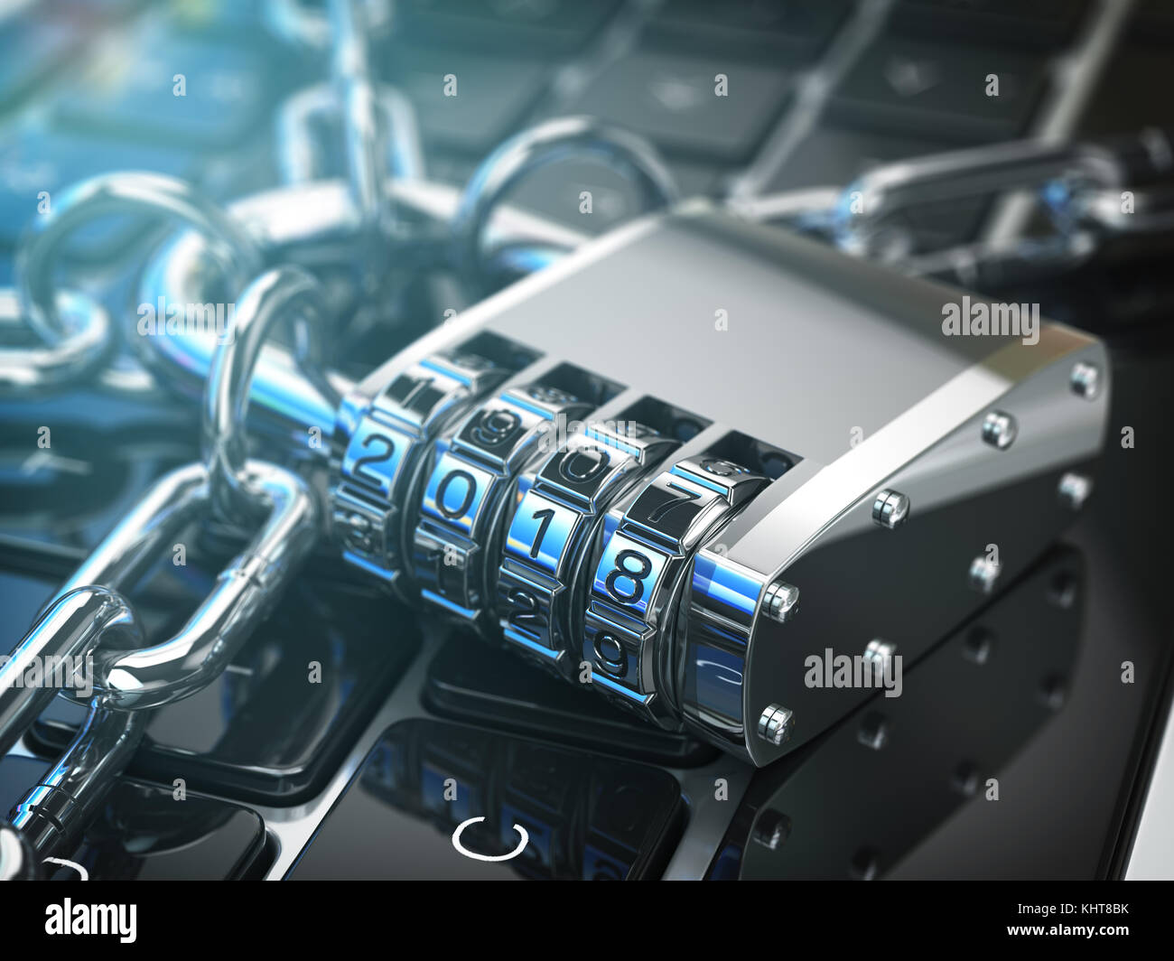 Computer security or safety concept. Laptop keyboard with lock password ...