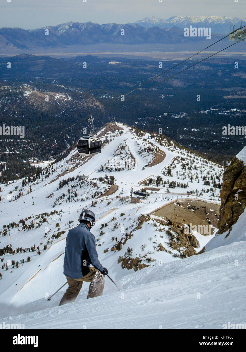 Male Skier Starting His Run At The Summit of Mammoth Mountain Stock Photo