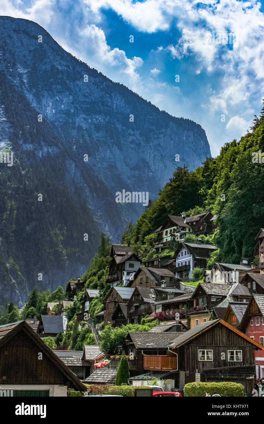 Hillside homes in the historic Hallstatt village in the Austrian Alps