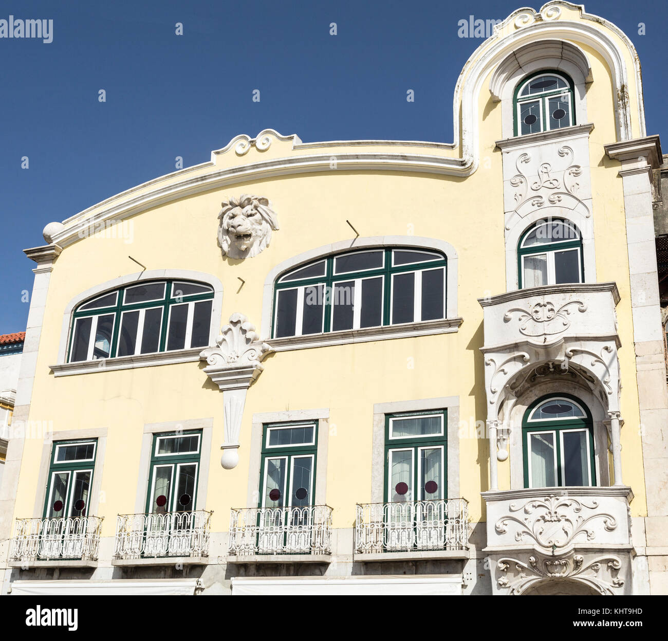 Beautiful showcase of art deco on a building facade in Portugal Stock Photo