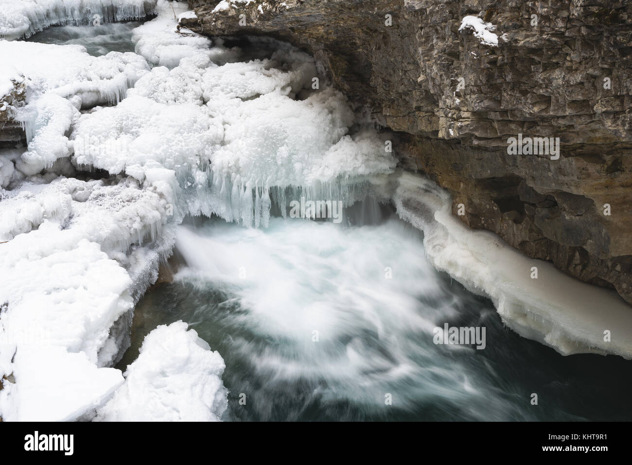 Johnston Canyon waterfall in winter, Banff National Park Stock Photo Alamy